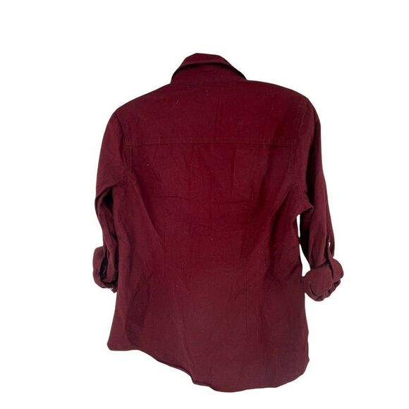 True Religion Utility Shirt Womens XS Burgundy Long Sleeve Roll Tab Button Up - Picture 4 of 9